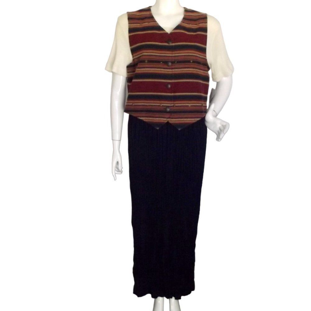 new STONEBRIDGE Dress/Vest Set, 14, VINTAGE, 2pc, Maxi, Solid/Stripes, Outfit